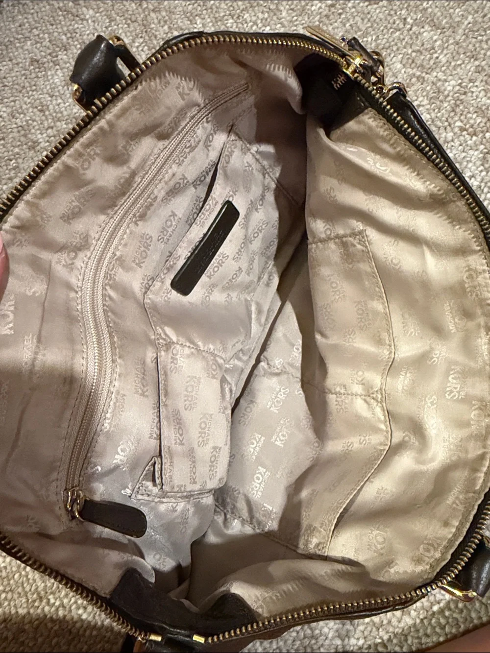 Michael Kors Dark Brown Pebbled Leather Shoulder Satchel with Gold Hardware